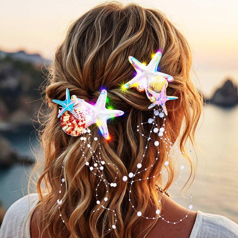 Photo 1 of Mermaid Hair Accessories Light Up Costume Starfish Hair Clips for Women