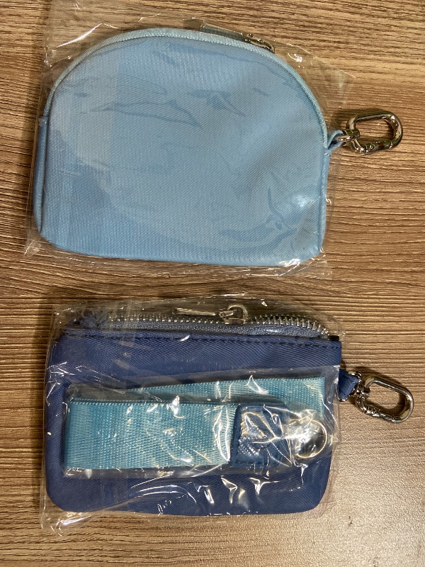 Photo 1 of Mini Zip Around Wristlet Wallet for Women Detachable Dual Pouch Wristlet Portable Coin Pocket Keychain Small Purse (Blue)