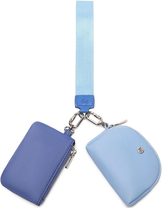 Photo 1 of Mini Zip Around Wristlet Wallet for Women Detachable Dual Pouch Wristlet Portable Coin Pocket Keychain Small Purse (Blue)