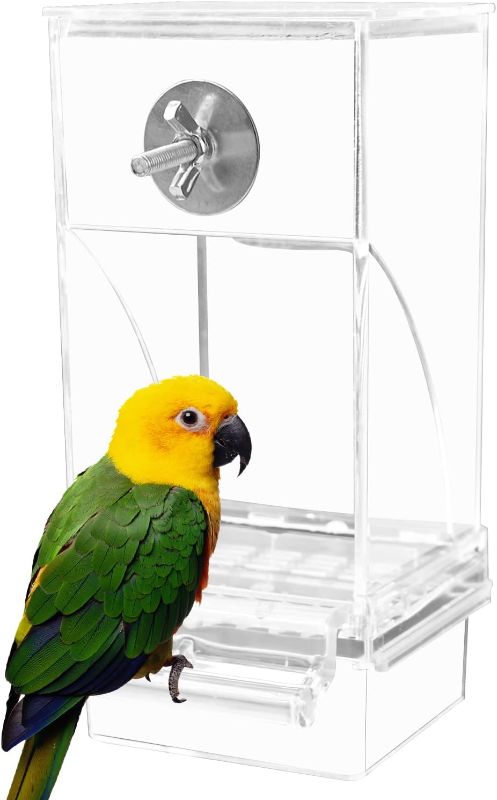 Photo 1 of Automatic Bird Feeder Bird Feeder Acrylic Bird Cage Feeder Hanging Seed Food Container Perch Cage Accessories for Small Medium Budgerigar Canary Cockatiel Finch Parakeet Easy to Install Clean