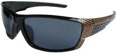 Photo 1 of sunglasses feature a distinct carbon fiber pattern on the frames and mirrored lenses