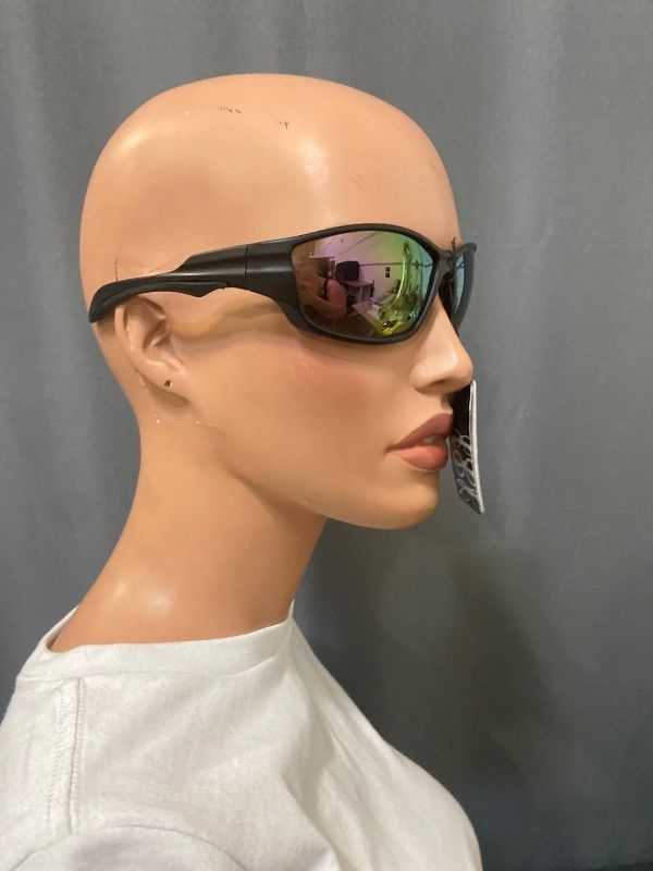 Photo 1 of black Optic Edge Overdrive sports sunglasses feature reflective rainbow mirror lenses
