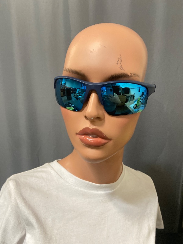 Photo 1 of Blue Mirror sunglasses feature a semi-rimless frame and polarized lenses.