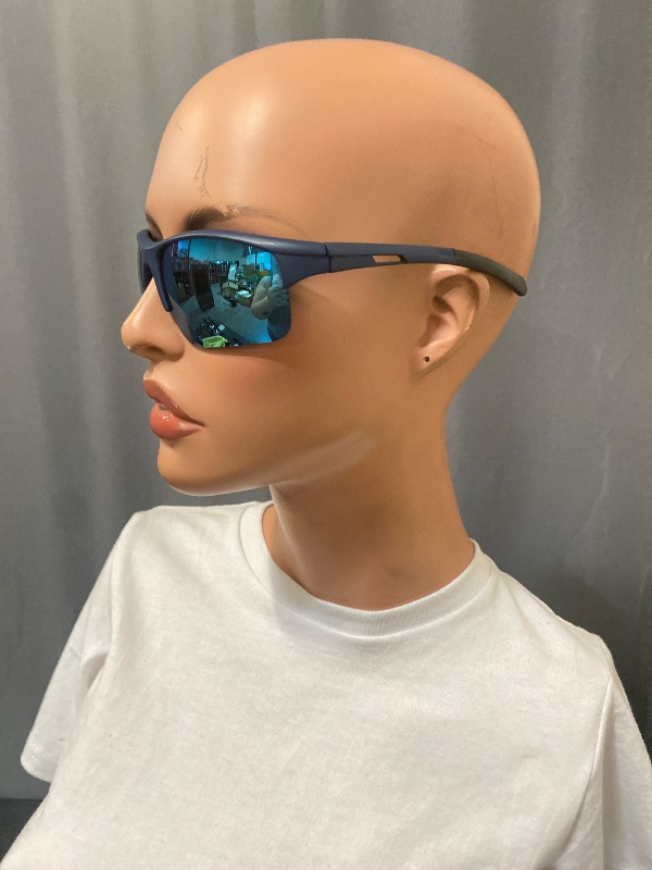 Photo 1 of Blue Mirror sunglasses feature a semi-rimless frame and polarized lenses.