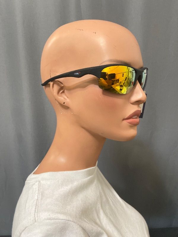 View 3 of  matte black Optic Edge Shakedown sports sunglasses feature a wraparound frame design and dielectric orange mirror lenses