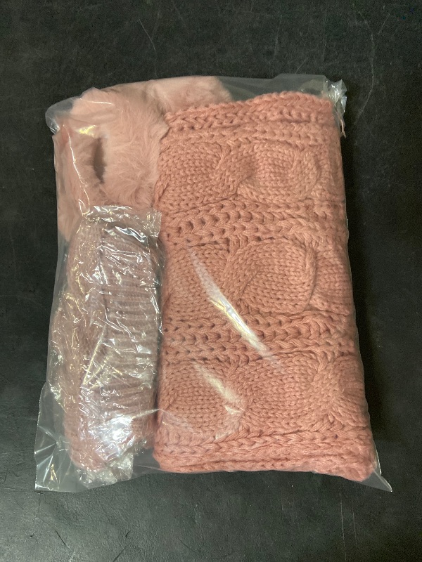 Photo 1 of 5pc Winter Hat Gloves Earmuffs Set Including Beanie Winter Hat, Touch Screen Mittens, Neck Warmer, Outdoor Earmuffs, and Headbands for women and girls -  Pink