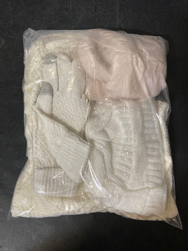 Photo 1 of 5pc Winter Hat Gloves Earmuffs Set Including Beanie Winter Hat, Touch Screen Mittens, Neck Warmer, Outdoor Earmuffs, and Headbands for women and girls -  Cream
