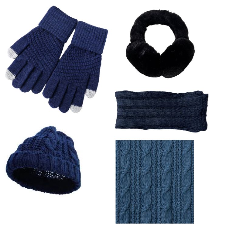 Photo 1 of 5pc Winter Hat Gloves Earmuffs Set Including Beanie Winter Hat, Touch Screen Mittens, Neck Warmer, Outdoor Earmuffs, and Headbands for women and girls - Navy