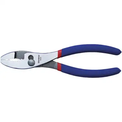 Photo 1 of 10-inch WORKPRO Slip Joint Plier. It features two adjustable jaw positions, an integrated wire-cutting shear, and dual-material dipped comfort grips designed for gripping, bending, and turning applications