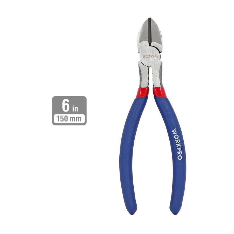 Photo 1 of 6in WORKPRO Diagonal Cutting Plier (side cutter) featuring blue and red cushion-grip handles.