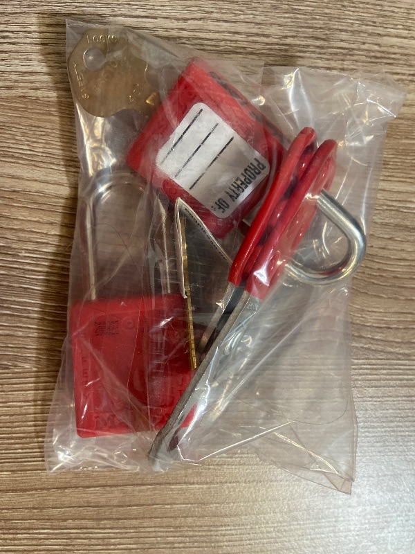 Photo 1 of 2pk Master Lock Red Lockout Tagout Safety Padlock with Key, Metal Shackle and Non-Conductive Lock Body for Electrical Applications, 410RED