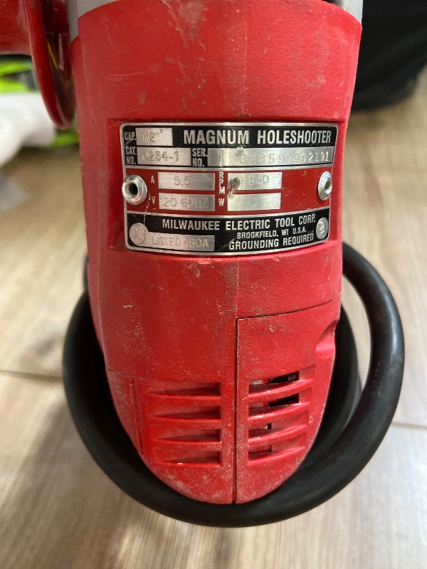 Photo 1 of Milwaukee Magnum Hole-Shooter 1/2-inch corded drill (Model 0234-1)120 Volts, 60 Hz, 5.5 Amps, single-phase AC/DC.