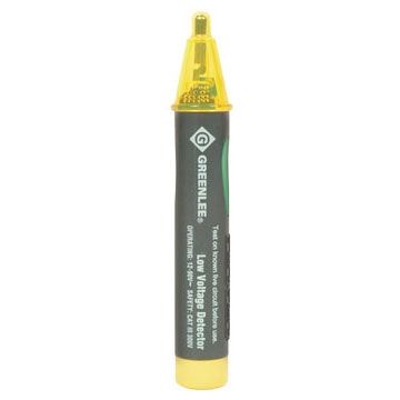 Photo 1 of  Greenlee GT-11 non-contact voltage detector, featuring a black body with a green sensitivity dial and a translucent yellow sensing tip