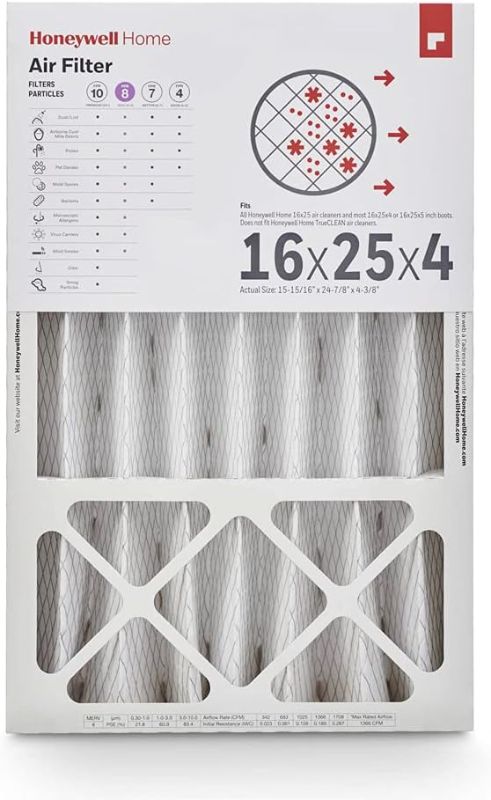 Photo 1 of Honeywell Home 16x25x4 MERV 8, AC Furnace Air Filter, 1 PACK | (CF408F1625-1PKAM)(Actual Dimensions: 15.63 x 24.75 x 4.38 in.)