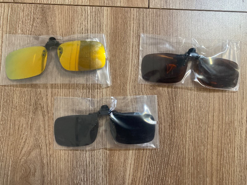 Photo 1 of 3 pk Polarized Clip-On Sunglasses for Driving, UV Protection, Flip-Up Sunny and Low Light Combo Set, Slim Clip Design