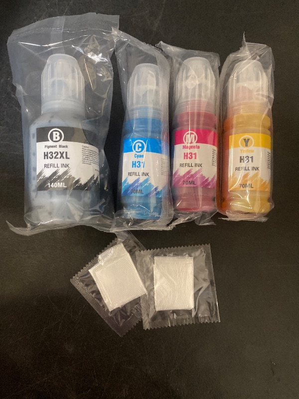 Photo 1 of 31 32XL Ink Bottle Refill Kit Compatible for HP Smart Tank 5101 7301 7602 7001 6001 Plus 551 651 455 457 450 All-in-One Ink-Tank Printers, 4-Pack (140ML 32XL Black Ink, 70ML 31 Color Ink)