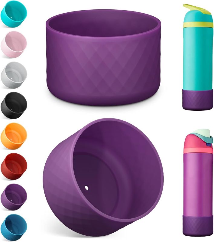 Photo 1 of 4PCS Silicone Water Bottle Boot for Owala 24oz, Protective Bottom Bumper Anti-Slip Sleeve for FreeSip, Twist, and Flip Stainless Steel Bottles, Dishwasher Safe and BPA Free(Dark Purple)