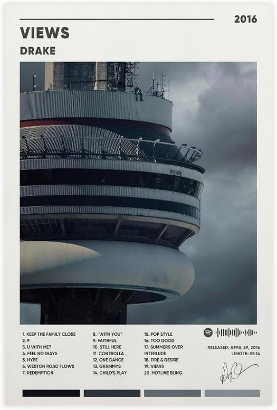 Photo 1 of Drake Poster Views Album Cover Canvas Posters Cool Wall Decor Art Print Posters for Room Aesthetic Unframe:12x18inch(30x45cm)