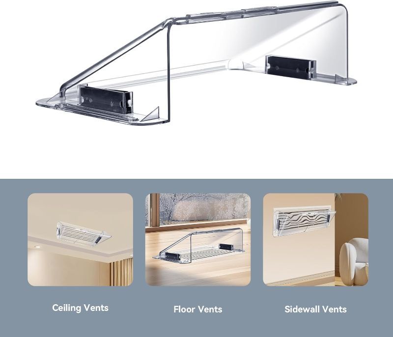 Photo 1 of Adjustable Air Vent Deflector for AC, Ceiling, Wall, Floor, 9” to 14” Baseboard - Magnetic, Heat & Wind Blocker, Vent Covers for Central Conditioner, Heating, Refrigeration, Builder