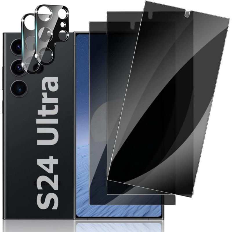 Photo 1 of [3+2 Pack] Galaxy S24 Ultra Privacy Screen Protector Tempered Glass and Camera Lens Protector [Anti-Spy] [9H Hardness] Full Coverage Glass Film for Samsung Galaxy S24 Ultra 5G (6.8 Inch)