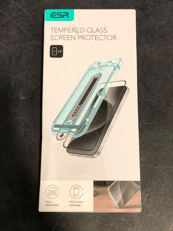 Photo 1 of ESR 3 Pack for iPhone 16 /iPhone 15 Screen Protector, [9H Hardness] [Military Grade Shatterproof] Full Coverage Tempered Glass Film with Flawless Fit Tray, HD Clear, Scratch Resistant