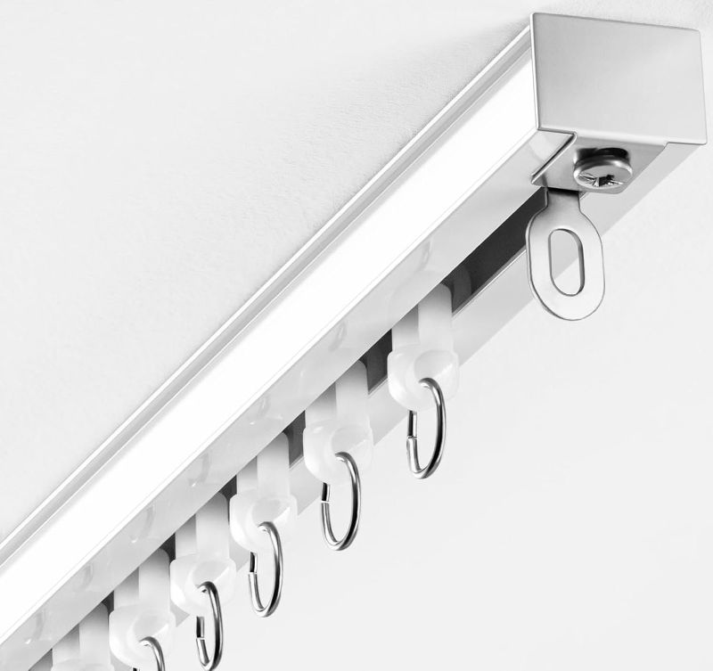 Photo 1 of Ceiling Curtain Track, Wall Mount Curtain Tracks, White, 6ft each | Heavy Duty Rail, with Smooth Gliding Rollers Hooks, Room Divider, for Bedroom Living Room Office