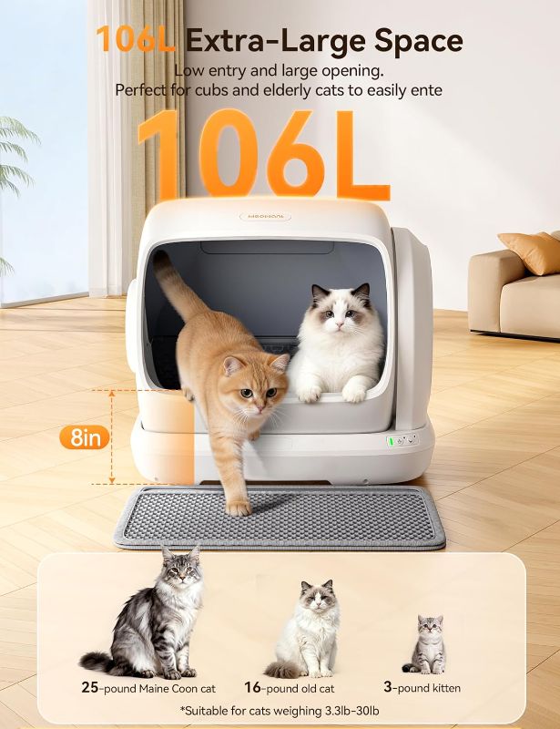 View 2 of Meowant Self-Cleaning Cat Litter Box, 106L Large Capacity for Multiple Cats
