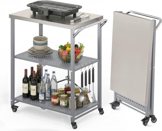 Photo 1 of 3-Tier Folding Outdoor Grill Table Cart Only
