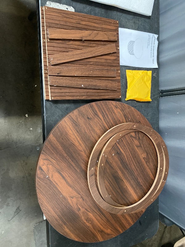 Photo 1 of 31.5\" Round Coffee Table, Tambour Design Coffee Tables for Living Room, Mid Century Modern Wood Coffee Table, Drum Accent Small Center Table, Walnut