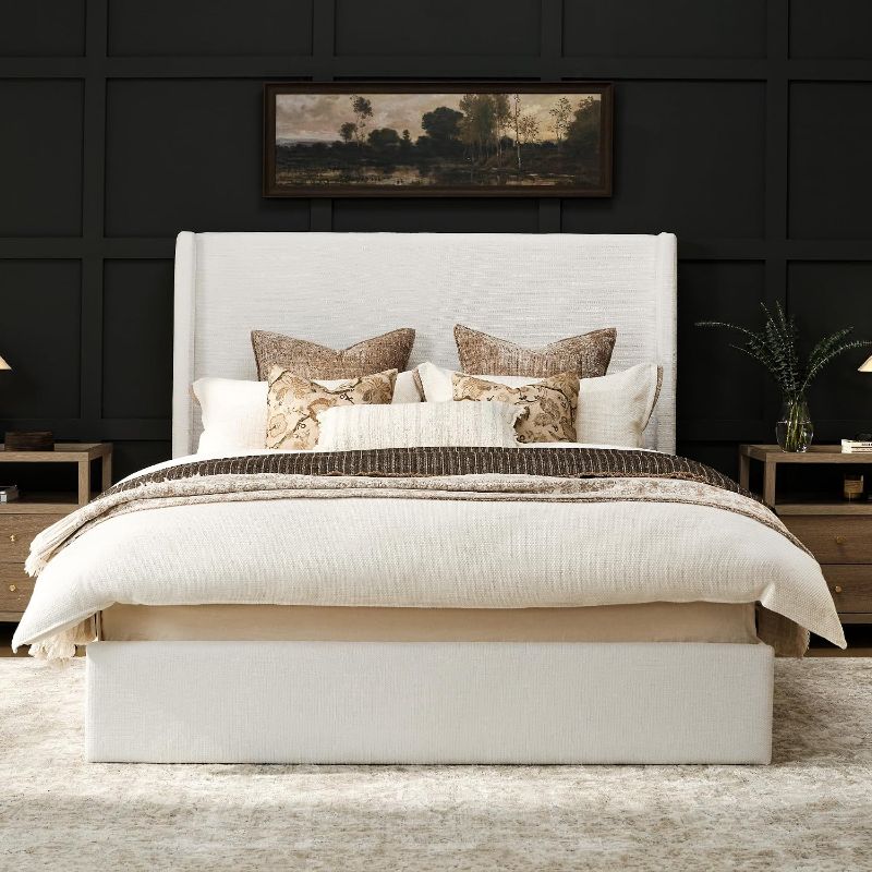 Photo 1 of RECCI Queen Upholstered Platform Bed Frame with Tall Wingback Headboard