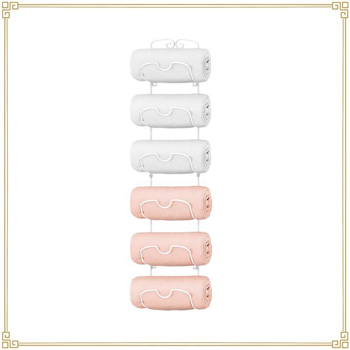 Photo 1 of Auledio 6 Tier Towel Rack Organizer Decorative Wall-Mount Towel Organizer for Storage of Towels, Washcloths in White