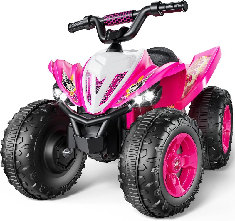 Photo 1 of 12V Kids ATV,Electric Vehicle Toddler Car w/4.5AH Battery,14.4''Anti-Slip EVA Tires,Forward & Backward,Horn,Music,USB,LED,70W Motor w/3.7 Mph Max Speed,Ride on Car Electric Quad for Kids (Pink)