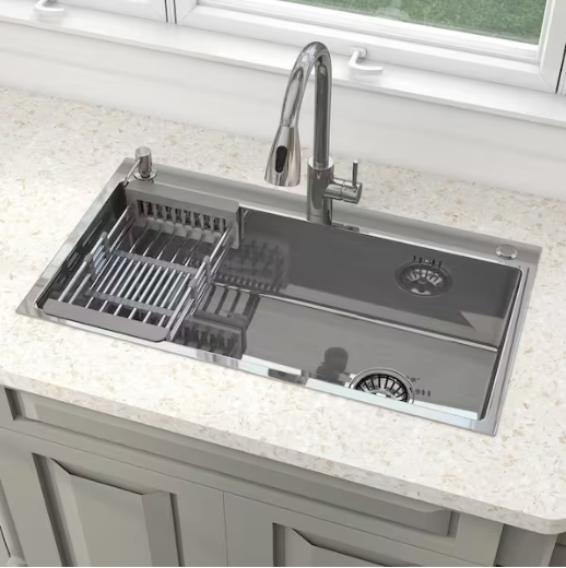 Photo 1 of 30 in. Drop-In/Undermount Single Bowl Sliver Stainless Steel Kitchen Sink with Faucet