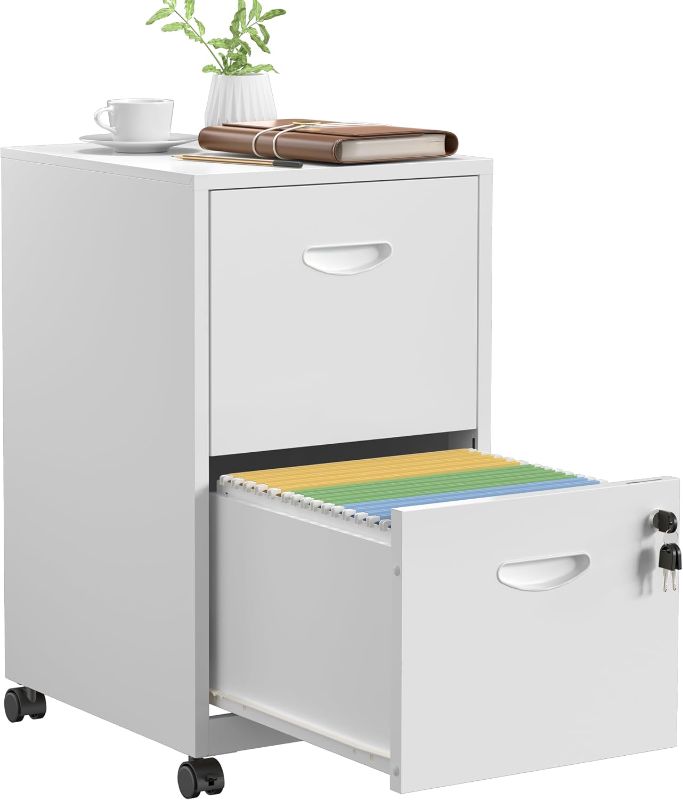 Photo 1 of 2 Drawer File Cabinet,Metal Mobile File Cabinet with Lock White
