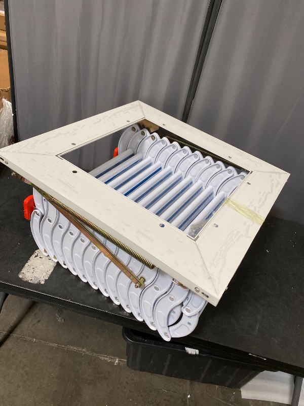 Photo 1 of VEVOR Attic Steps Pull Down 12 Steps Attic Stairs Alloy Attic Access Ladder, White Pulldown Attic Stairs, Wall-mounted Folding Stairs for Attic, Retractable Attic Ladder with Armrests, 9.8 feet Height