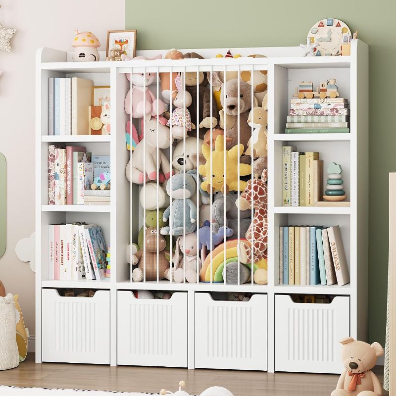 View 1 of 3-in-1 Toy & Stuffed Animal Storage, 4 Movable Toy Chest, White