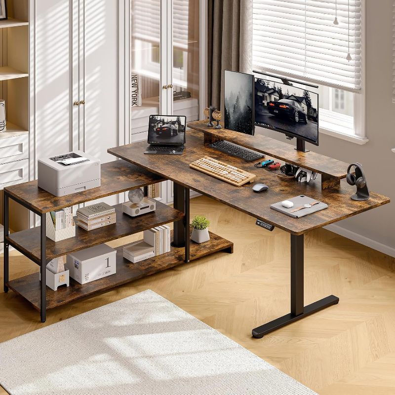 Photo 1 of L-Shape Standing Desk with File Cabinet, 55“ Electric Standing Desk