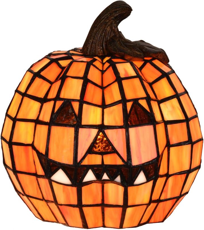 Photo 1 of Small Jack-o'-Lantern Tiffany Style Stained Glass Pumpkin Table Lamp
