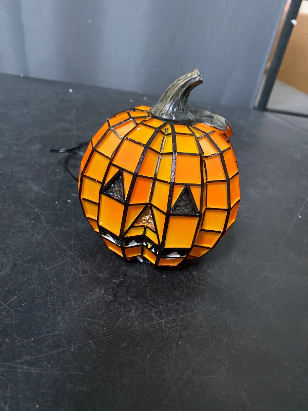 Photo 1 of Small Jack-o'-Lantern Tiffany Style Stained Glass Pumpkin Table Lamp