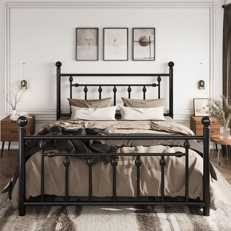 Photo 1 of SHA CERLIN 14" Queen Size Metal Platform Bed Frame/Victorian Headboard and Footboard/Steel Slats Mattress Foundation for Storage/No Box Spring Needed/Noise Free/Black