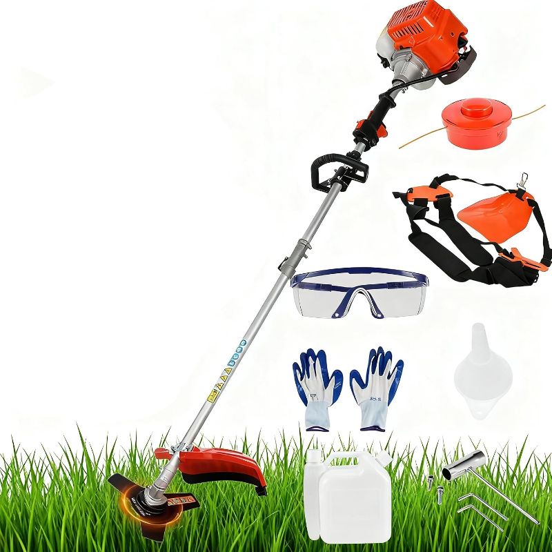 Photo 1 of 52CC Gas Power String Trimmer Cordless, 2 in 1 Multifunction Petrol Hedge Trimmer, Gas Lawn Mower Brush Cutter, 2-Stroke Weed Wacker, for Lawn, Garden, etc (2 in 1 red)