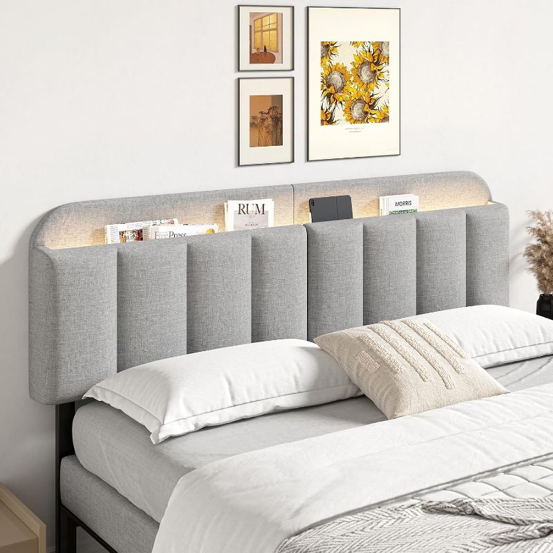 Photo 1 of King Headboard Only with LED Light, Upholstered Storage Headboards