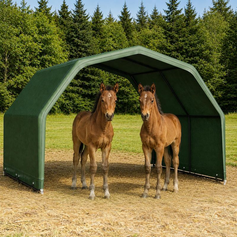 Photo 1 of Livestock Shed with Waterproof & Sunproof Cover, Heavy-Duty Carbon-Steel Frame for Horse, Goat Shelter, Corral Panels Not Included