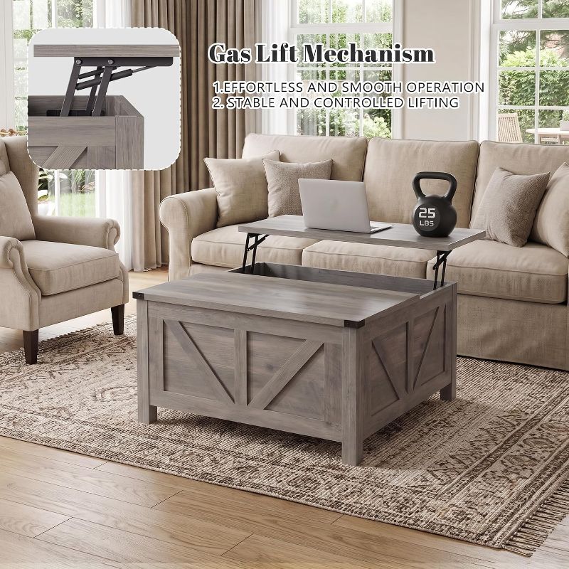 Photo 1 of Farmhouse Coffee Table, Rustic Center Table with Lift Top