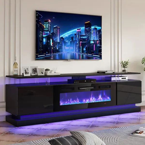 Photo 1 of 70"Electric Fireplace TV Stand - 12 Flame Colors, Music Sync LED, Adjustable Heat, Fits TVs Up to 80