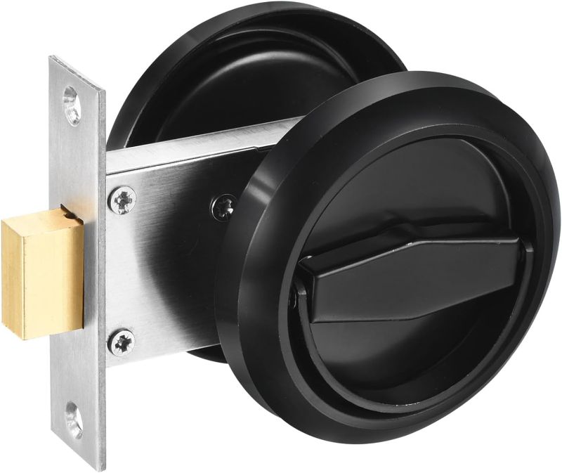 Photo 1 of PATIKIL Round Recessed Door Lock, Stainless Steel 304 Hidden Recessed Cup Door Handle Furniture Pulls Latch Knob for Privacy Pocket Door Lockers, Black