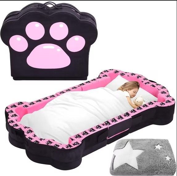 Photo 1 of Black Pink Portable Toddler Bed,Soft,Safe and Washable Toddler Floor Bed for Toddlers,Foldable Toddler Travel Bed for 1-3 Kids(Black,S)