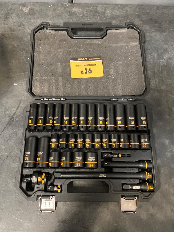 View 2 of BOEN 1/2" Drive Impact Socket Set, 36-Piece Metric (10-24mm) Deep & Standard Socket with Paint-Filled Markings, Includes Extensions, Adapter & Universal Joint