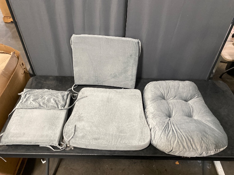 View 2 of Gray Velvet Chair Cushion Set, Anti Slip Hook Loop