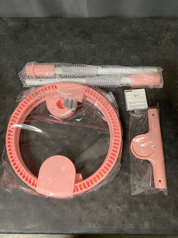 View 2 of Pink Ergonomic Design Multifunctional Fitness Hoop Adjustable Resistance Weighted Exercise Circle Silent Bearings Double Wheel Bar Smart Timer for Women